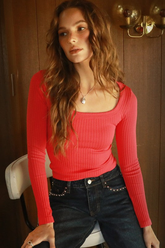 Ribbed stretchy red top