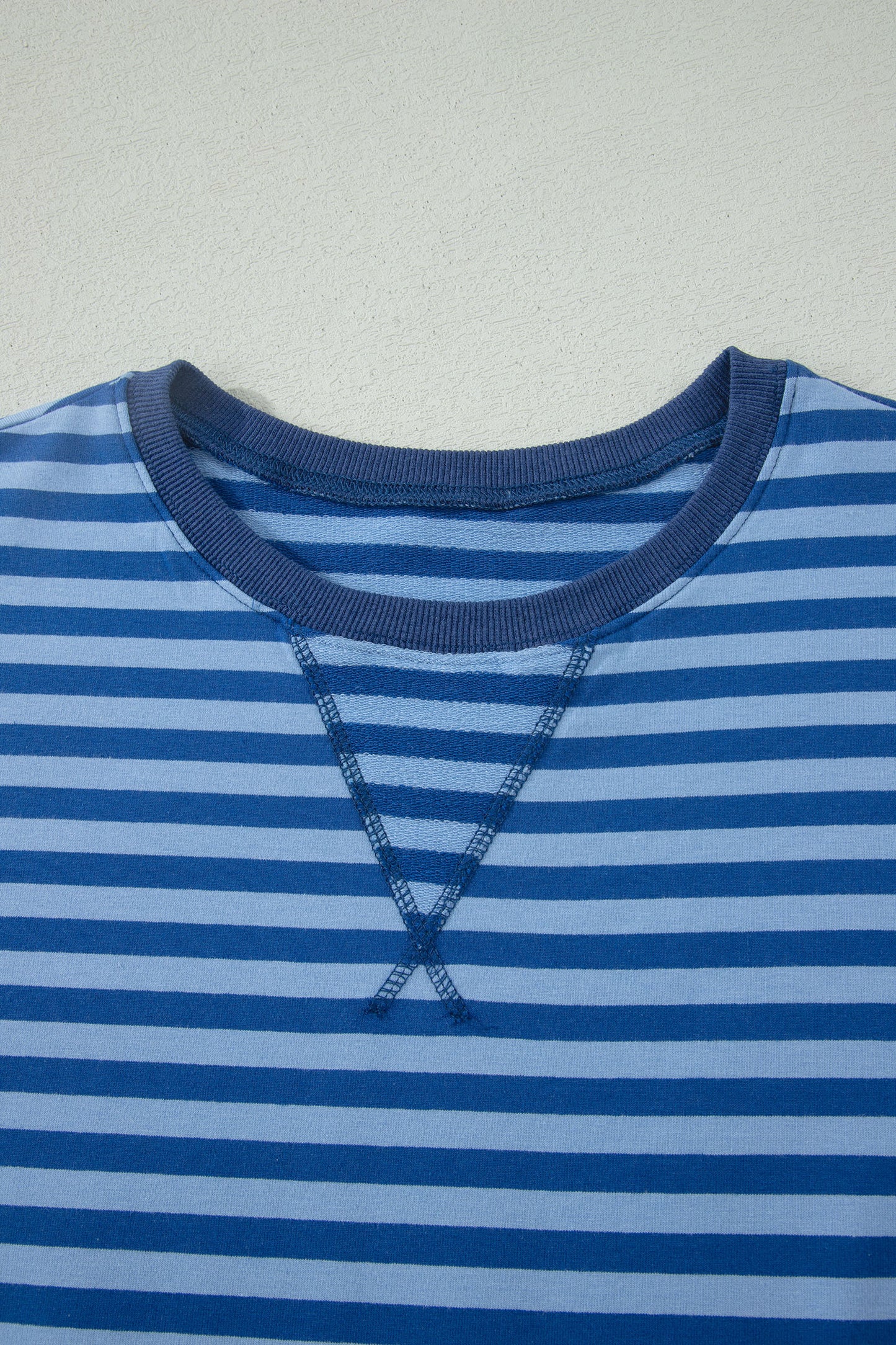 Blue Stripe Striped Ribbed Cotton Two-Piece Short Set
