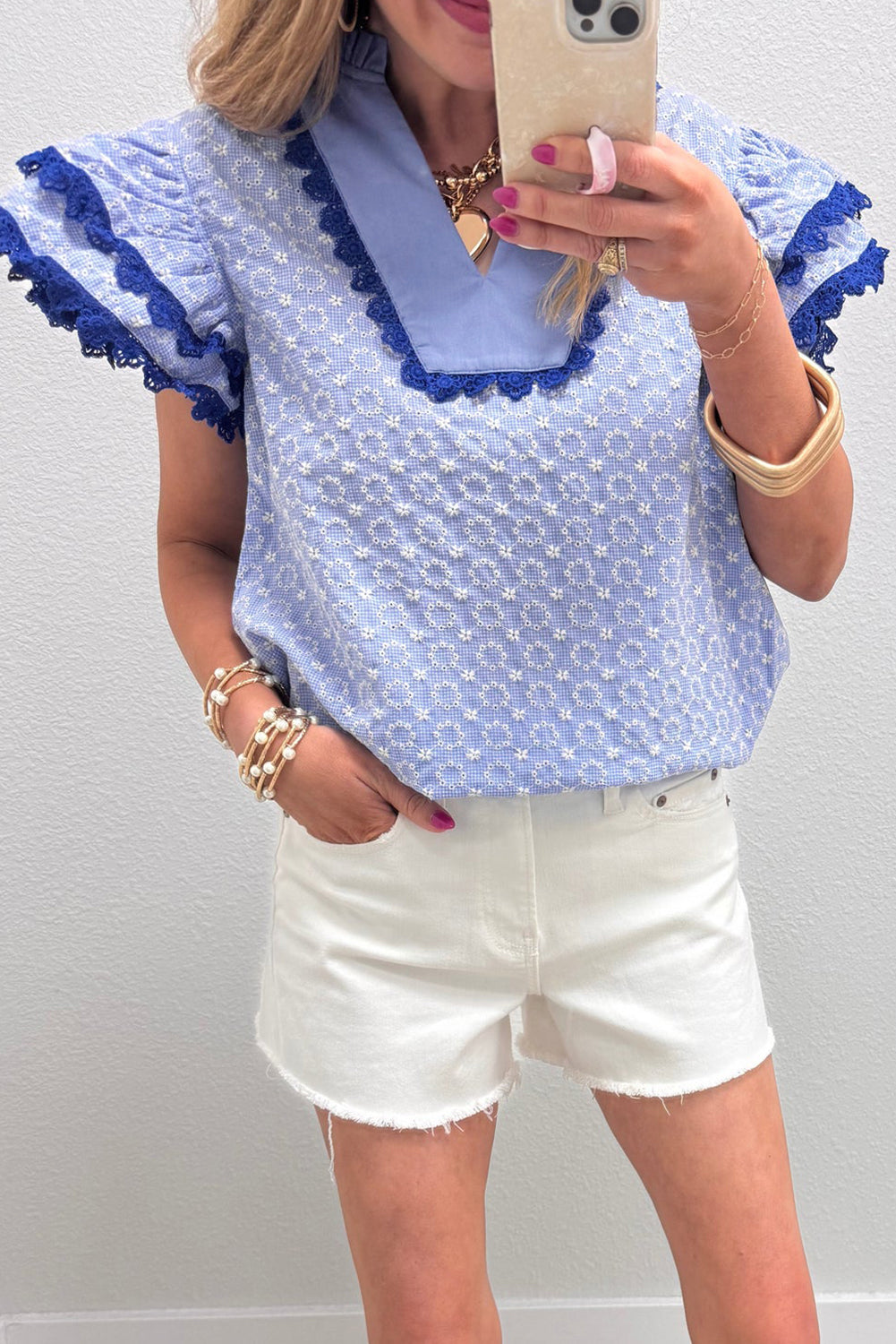 Beau Blue Eyelet Blouse