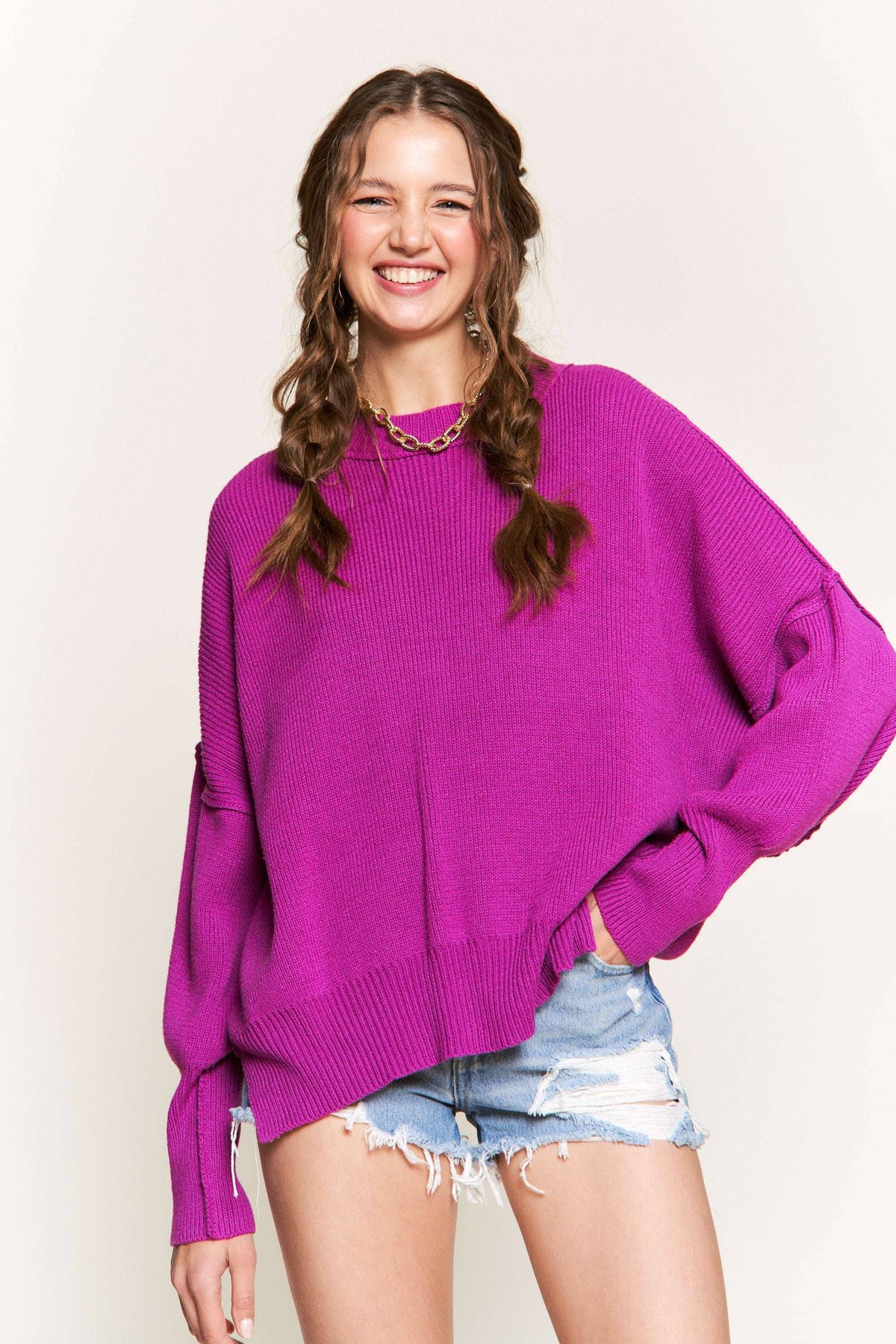 Magenta me oversized knit top