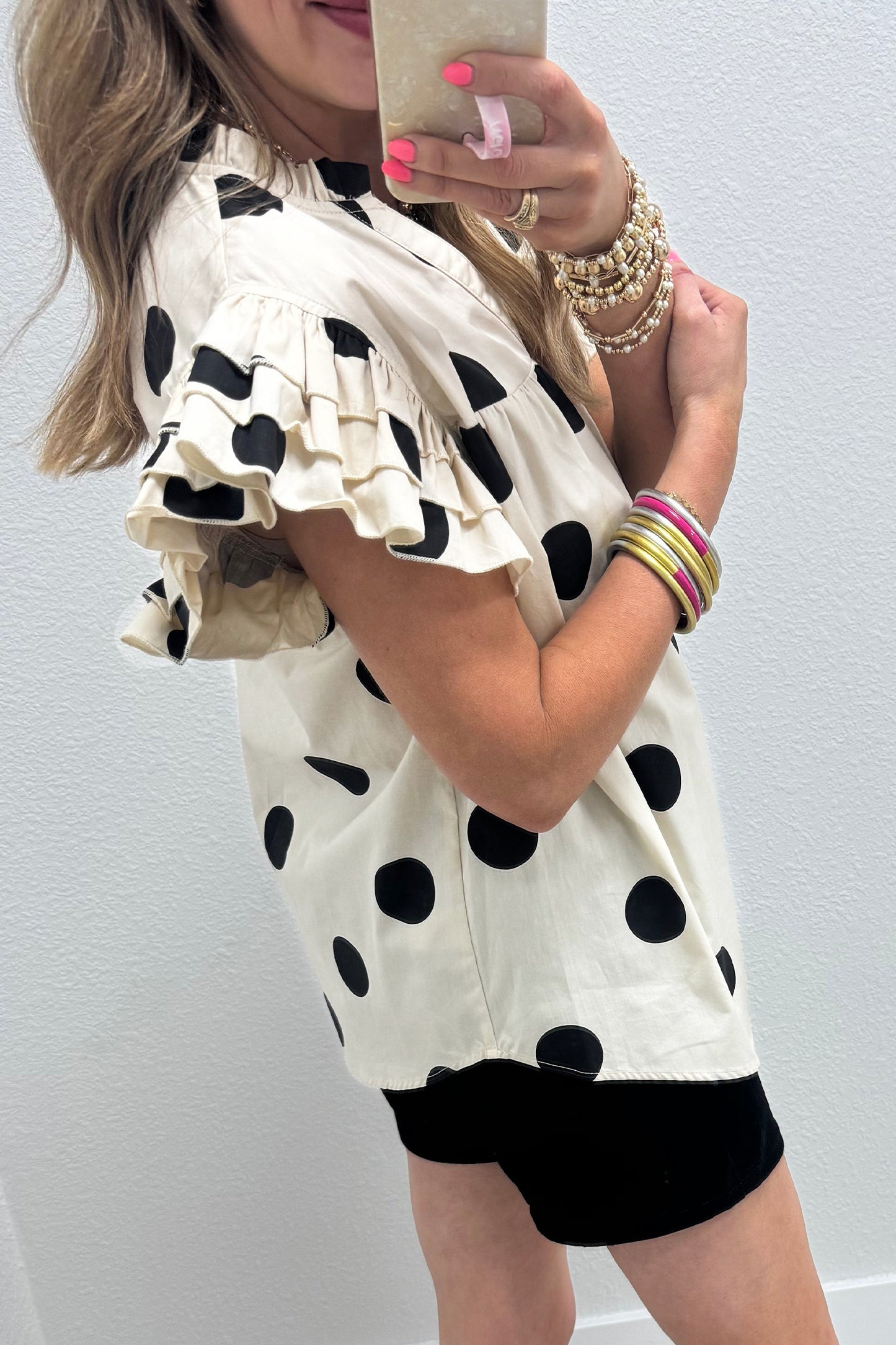 Apricot Casual Polka Dot Blouse
