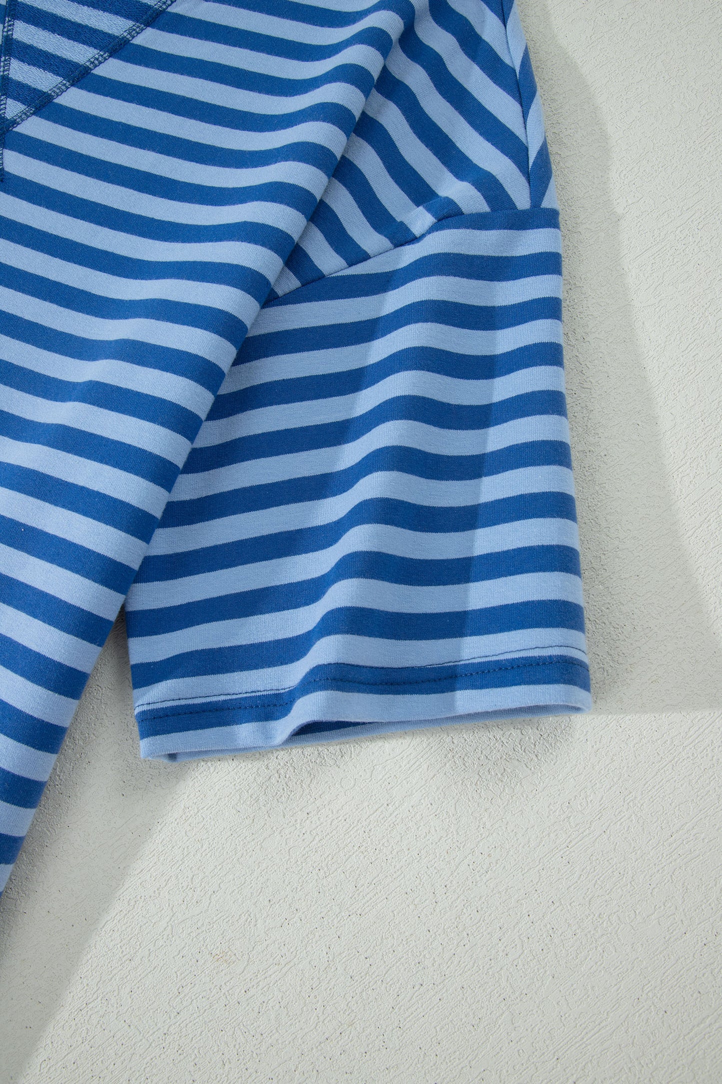 Blue Stripe Striped Ribbed Cotton Two-Piece Short Set