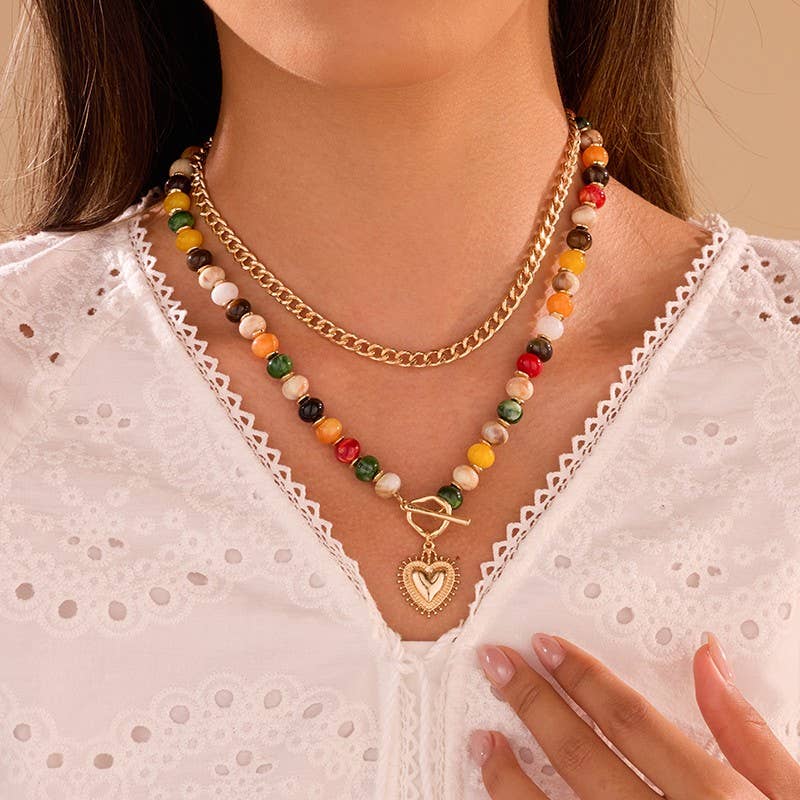 Multi Layer Pendant Resin Beaded Necklace