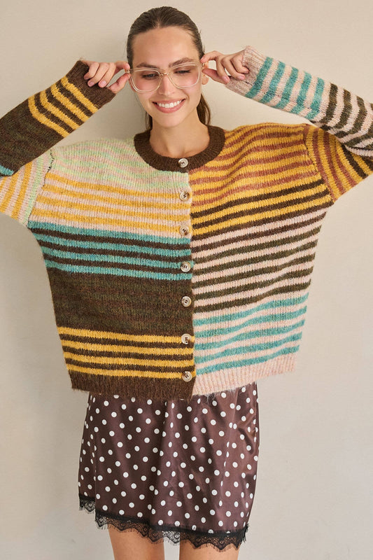 Tone and stripe cardigan