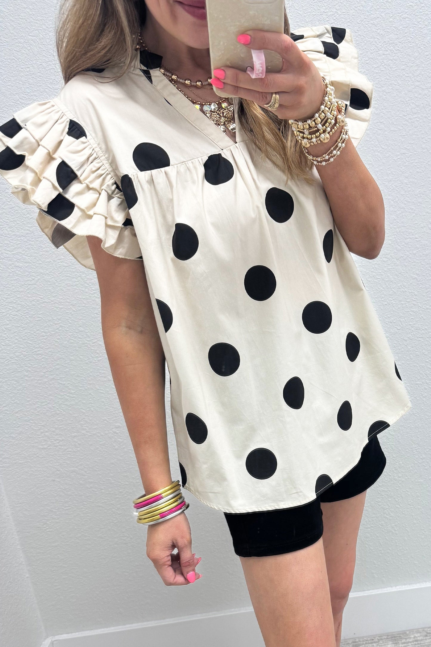 Apricot Casual Polka Dot Blouse