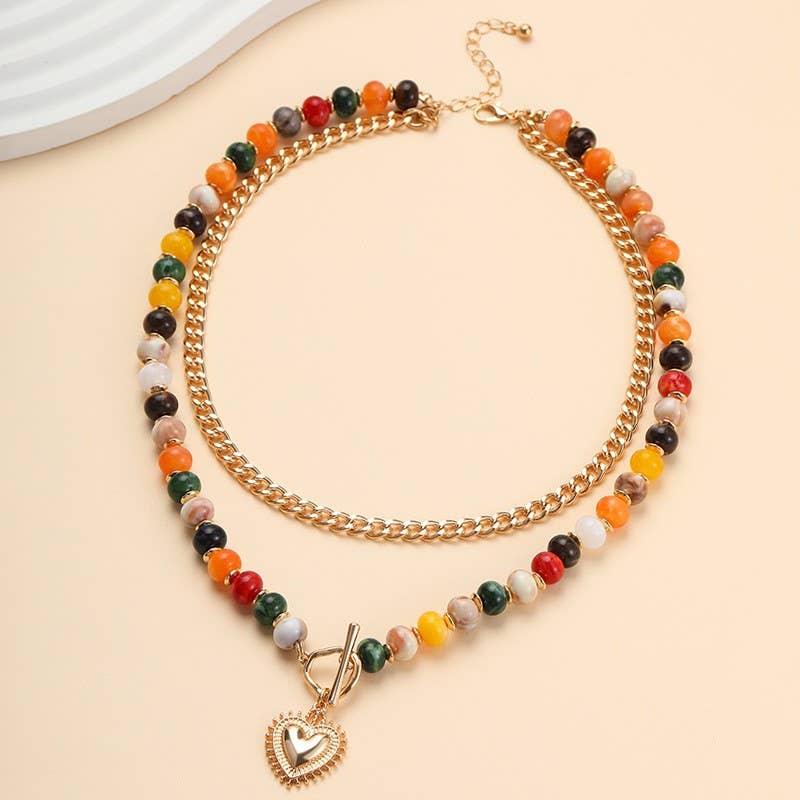 Multi Layer Pendant Resin Beaded Necklace