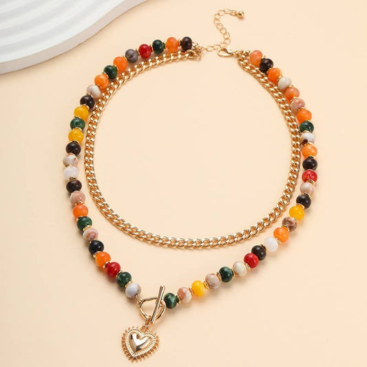 Multi Layer Pendant Resin Beaded Necklace